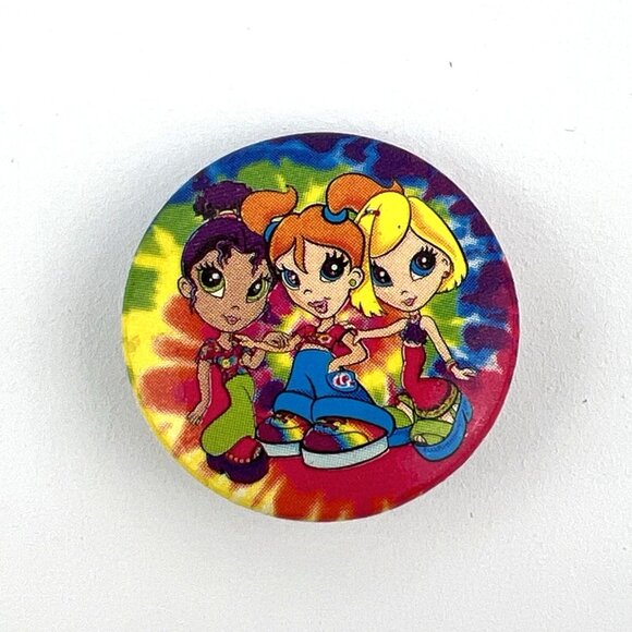 Lisa Frank Colorful Fab Friends 3 Girls w/ Tie Dye Background Pinback Button LFI - Picture 1 of 4
